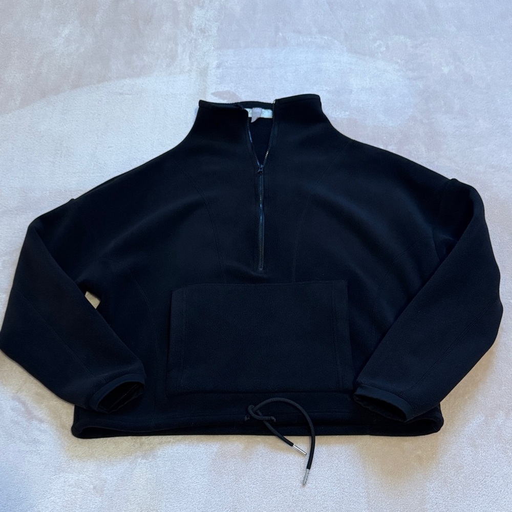 Black Half-Zip Oversized Cropped Sweater